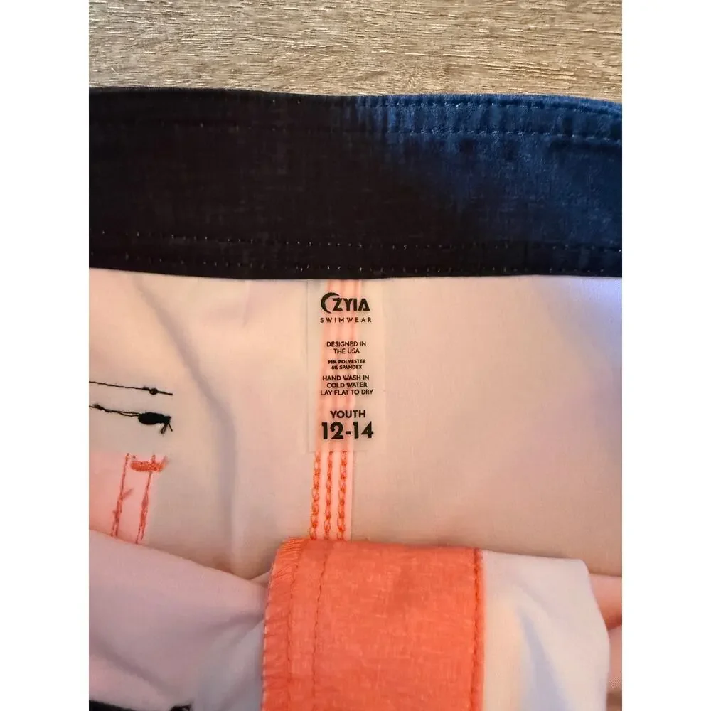 Zyia Active Boys Bright Coral Board Shorts Swim Trunks Size 12-14
